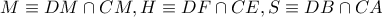 M\equiv DM\cap CM,H\equiv DF\cap CE,S\equiv DB\cap CA