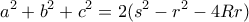 \displaystyle{a^2+b^2+c^2=2(s^2-r^2-4Rr)}