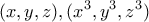 \displaystyle{(x,y,z),(x^3,y^3,z^3)}