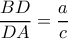 \dfrac{BD}{DA}=\dfrac{a}{c}