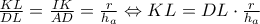 \frac{KL}{DL}=\frac{IK}{AD}=\frac{r}{h_{a}}\Leftrightarrow KL=DL\cdot \frac{r}{h_{a}}