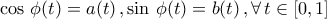 \displaystyle{\cos\,\phi(t)=a(t)\,,\sin\,\phi(t)=b(t)\,,\forall\,t\in\left[0,1\right]}