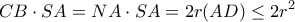 \displaystyle CB \cdot SA = NA \cdot SA = 2r(AD) \le 2{r^2}