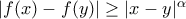 |f(x)-f(y)|\geq |x-y|^\alpha