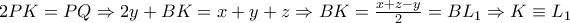 2PK=PQ\Rightarrow 2y+BK=x+y+z\Rightarrow BK=\frac{x+z-y}{2}=BL_{1}\Rightarrow K\equiv L_{1}