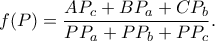 f(P)=\dfrac{AP_c+BP_a+CP_b}{PP_a+PP_b+PP_c}.