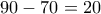 90-70=20