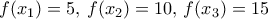 f({{x}_{1}})=5,\,f({{x}_{2}})=10,\,f({{x}_{3}})=15