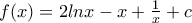 f(x)=2lnx-x+\frac{1}{x}+c
