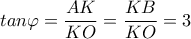  tan \varphi = \dfrac{AK}{KO} = \dfrac{KB}{KO}=3 