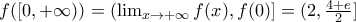 f([0,+\infty))=(\lim_{x\rightarrow +\infty}f(x), f(0)]=(2,\frac{4+e}{2}]