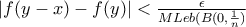 |f(y-x)-f(y)|< \frac{\epsilon}{MLeb(B(0,\frac{1}{n})} 