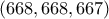 \displaystyle{(668,668,667)}