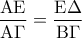 \dfrac{{{\rm A}{\rm E}}}{{{\rm A}\Gamma }} = \dfrac{{{\rm E}\Delta }}{{{\rm B}\Gamma }}