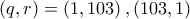 \left ( q,r \right )=\left ( 1,103 \right ),\left ( 103,1 \right )