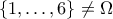\{1,\ldots,6\} \neq \Omega