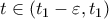 t\in(t_1-\varepsilon,t_1)