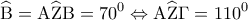 \displaystyle{\widehat {\rm B} = {\rm A}\widehat {\rm Z}{\rm B} = {70^0} \Leftrightarrow {\rm A}\widehat {\rm Z}\Gamma  = {110^0}}
