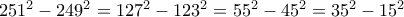 251^2-249^2=127^2-123^2=55^2-45^2=35^2-15^2