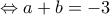 \displaystyle{\Leftrightarrow a+b=-3} \displaystyle{\Leftrightarrow a+b=-3}