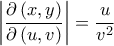 \displaystyle{\left| {\frac{{\partial \left( {x,y} \right)}}{{\partial \left( {u,v} \right)}}} \right| = \frac{u}{{{v^2}}}}
