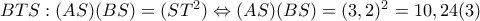 BTS: 
(AS)(BS)=(ST^2) \Leftrightarrow (AS)(BS)=(3,2)^2=10,24 (3)