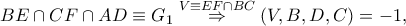 BE \cap CF \cap AD \equiv G_{1}\overset{V \equiv EF \cap BC}\Rightarrow (V,B,D,C)=-1,
