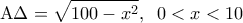 \displaystyle {\rm A}\Delta  = \sqrt {100 - {x^2}} ,\;\;0 < x < 10