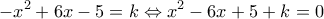 \displaystyle -x^2+6x-5 = k\Leftrightarrow x^2-6x+5+k=0