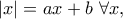 \displaystyle{|x|=ax+b~\forall x,}