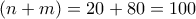 (n+m)=20+80=100
