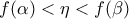 \displaystyle  
f(\alpha) < \eta < f(\beta) 
