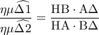 \displaystyle\frac{{\eta \mu \widehat {\Delta 1}}}{{\eta \mu \widehat {\Delta 2}}} = \displaystyle\frac{{{\rm H}{\rm B} \cdot {\rm A}\Delta }}{{{\rm H}{\rm A} \cdot {\rm B}\Delta }}