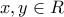 \displaystyle{x,y\in R}